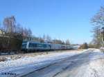 223 066 zieht den ALX37983 nach Mnchen durch die Kurve in Wiesau/Oberpfalz.