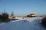 218 391-1 hat Marktredwitz verlassen mit einem Bauzug nach Neuenmarkt/Wirsberg und is hier kurz vor Waldershof.