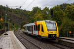 Der Verbrennungstriebwagen VT 507 (95 80 1648 107-8 D-HEB / 95 80 1648 607-7 D-HEB), ein Alstom Coradia LINT 41 der neuen Generation, der HLB (Hessische Landesbahn GmbH) verlässt am 28 September