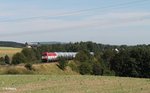 223 034 mit einem Kesselzug auf dem Seußener Viadukt auf dem Weg nach Regensburg.