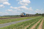 203 103 zieht den leeren Autotransportzug von Regensburg nach Cheb bei Oberteich.