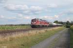 232 182 und 132 109 ziehen ein Kesselzug aus Sand Hafen nach Bitterfeld bei Oberteich.