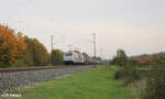 185 663 + 185 665 ziehen mit einem Wechselpritschenzug Panneuropa/Terra Trans bei Thüngersheim in Richtung Norden.