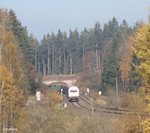 223 143 zieht den Wiesau Containerzug bei Oberteich. 01.11.16