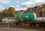 Zweiachsiger Kesselwagen 23 80 7356 067-0 D-ORME der Gattung Zs (Ladegut laut Gafahrguttafel (33/1219) und Anschrift: Isopropylalkohol) , der Vermietungsfirma On Rail GmbH (Mettmann) am 06.11.2021 bei