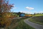 248 105 mit einem Bauzug aus München in Richtung Hof bei Lengenfeld kurz vor Marktredwitz.