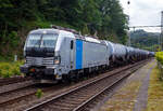 Die an die RTB Cargo vermietete SIEMENS Vectron MS 6193 140-1 (91 80 6193 140-1 D-Rpool) der Railpool GmbH in München fährt am 12 Juni 2024, mit einem Kesselwagenzug, durch Scheuerfeld/Sieg