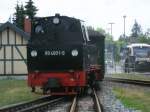 99 4801 verlie� mit ihren Zug,am 09.Juni 2012,Putbus.Im Hintergrund PRESS VT650 032 nach Bergen/R�gen. 