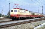 112 501-2 mit TEE Rheingold beim Jubil�um 150 Jahre Deutsche Eisenbahn bei der Parade in N�rnberg am 14.09.1985.