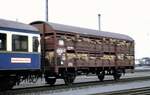Güterwagen Viehtransporter 210 4 004-1im Zug 4.6 bei der Jubiläumsparade 150 Jahra Deutsche Eisenbahn in Nürnberg am 14.09.1985.