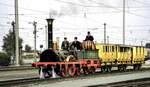  Der Adler  und historischer Zug Nr.1.3 bei der Jubiläumsparade 150 Jahre Deutsche Eisenbahn in Nürnberg am 14.09.1985.