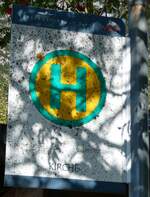(280'526) - DIETRICH-TOURISTIK/DB/BB-POSTBUS-Haltestellenschild - Leutasch, Kirche - am 18. September 2025