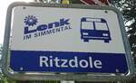 (146'111) - AFA-Haltestellenschild - Lenk, Ritzdole - am 28.