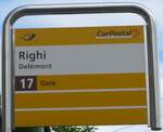 (175'507) - PostAuto-Haltestellenschild - Delmont, Righi - am 7.