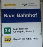 (253'362) - PostAuto/Zugerland Verkehrsbetriebe-Haltestellenschild - Baar, Bahnhof - am 3.