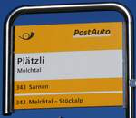 (259'314) - PostAuto-Haltestellenschild - Melchtal, Pltzli - am 13.