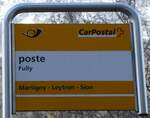 (270'038) - PostAuto-Haltestellenschild - Fully, poste - am 20. Dezember 2024