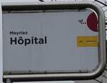 (270'778) - tpf/PostAuto-Haltestellenschild - Meyriez, Hpital - am 9.