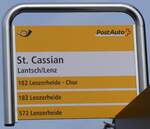 (272'410) - PostAuto-Haltestellenschild - Lantsch/Lenz, St. Cassian - am 22. Februar 2025