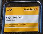 (273'104) - PostAuto-Haltestellenschild - Niederried, Wendeplatz - am 20.
