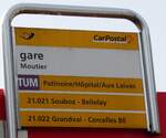 (285'246) - PostAuto-Haltestellenschild - Moutier, gare - am 6. M�rz 2026