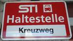 (133'875) - STI-Haltestellenschild - Unterlangenegg, Kreuzweg - am 28.