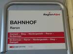 (233'134) - RegionAlps/SBB CFF FFS/TMR-Haltestellenschild - Raron, BAHNHOF - am 26.