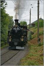 Die BFD HG 3/4 N° 3 der Blonay Chamby Bahn legte in Chantemerle einen kurzen Halt ein, wobei auffällig viele Reisenden ausgestiegen sind. Vorsichtig setzt sich die Lok mit ihrem schweren Reisezug wieder in Bewegung um nach Chaulin zu fahren ...