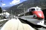 FS ETR 450 Nr.3 in Tirano im August 1989. Vorstellung des Triebwagens im Rahmen des RhB Jubil�ums.