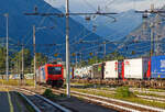 Domodossola Rbf am 02.08.2019:  Die SBB Cargo Re 484 017-9 / E 484.017 SR (91 85 4484 017-9 CH-SBBC) und die an die SBB Cargo International AG vermietete Vectron 193 478-5  Gottardo  (91 80 6193