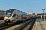 Nach einer kurzen Pause verlsst der DB Triebzug 4010 105-3 CH- DB bei seiner Testfahrt den Westbahnhof Wien.