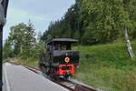 Die Steigung ist geschafft, an der Haltestelle Eben wird die Dampflok 3 der Achenseebahn vor den Zug gesetzt, um diesen bis fast zur Endhaltestelle an der „SEESPITZ“, am Achensee zu