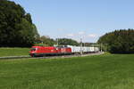 1116 171 und 1293 178 waren mit einem  EKOL-KLV  in Richtung Rosenheim unterwegs. Aufgenommen am 12. Mai 2024 bei Axdorf im Chiemgau.