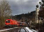 Die 1116 127 mit einem REX am 28.12.2009 bei der Einfahrt in Wernstein.