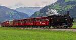 Dampflok NR. 3 Tirol, der Zillertalbahn, mit ihrem Zug aus Richtung Jenbach nach Mayrhofen unterwegs, aufgenommen zwischen Bischl und Mayrhofen während einer Wanderung. 20.08.2024