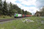 223 102 zieht den Wiesau Containerzug nach Hamburg durch Röslau gen Hof.