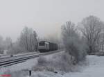 248 001 von Railsystem RP Vectron Dual Mode, angemietet für Testzwecke von der SETG, heute mit dem 1660T Hackschnitzelzug mit reine Ziegler Group Hackschnitzelcontainer kurz nach dem