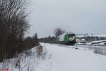 ER20-01 und 193 218  Beethoven  mit dem Hackschnitzelzug kurz hinter Wiesau in Richtung Hof.16.01.21