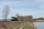 ER20-013 der Beacon Rail für die SETG mit dem Sonntags verkehrenden Holzzug (Borkenkäfertaxi) auf dem Weg von Cheb nach Regensburg südlich von Wiesau.