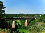 193 213  green Deal  überquert das Viadukt bei Beratzhausen mit einem KLV-Zug.