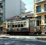 Straßenbahn / Stadtverkehr;  Porto;  Carro Electrico No.213  R Do Passeig Alegro in Porto am 14.05.2018.