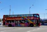 VOLVO Sightseeing Stockbus im Juli 2014 in Amsterdam gesehen.