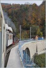 Ein letzter Blick auf den Baye de Clarens Viadukt am Saisonende 2024. Unschwer it zu erkennen, dass die Arbeiten noch in vollem Gange sind und der Blonay-Chamby Zug über die provisorisch eingebaute Brücken Elemente fährt. 

27. Okt. 2024