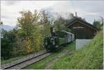 Die Blonay-Chamby G 3/3 N° 5 (ex LEB) mit einem kurzen Personenzug beim Haltepunkt Chantemerle.