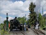 Die BFD HG 3/4 N° 3 und im Hintergrund die G 3/3 N° 5 der Blonay Cahmby Bahn in Chaulin.