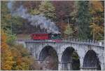 Die G 2/2 N° 4  Rimini  mit dem NStCM C4 N° 7 auf dem Baye de Clarens Viadukt auf der Fahrt nach Chaulin.