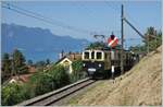 Der MOB DZe 6/6 2002 der Blonay-Chamby Bahn beim Einfahrsignal von Blonay auf dem Weg nach Chaulin.