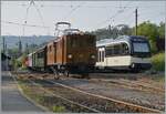 Die Bernina Bahn RhB Ge 4/4 81 der Blonay-Chamby Bahn mit dem Rivera Belle Epoque Express von  Vevey bei der Ankunft in Blonay.