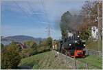 Die SEG G 2x 2/2 105 und BFD HG 3/4 N° 3 beide bei der Blonay-Chamby Bahn sind bei Chaulin auf dem Weg nach Chamby-     30.10.2022