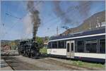 Die BFD HG 3/4 N° 3 der Blonay-Chamby Bahn wartet in Blonay auf ihren Zug. 

20. Okt. 2024